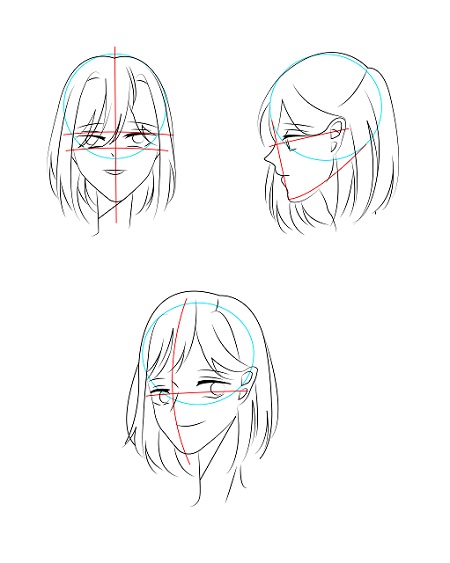 How to draw face of anime girl - step by step