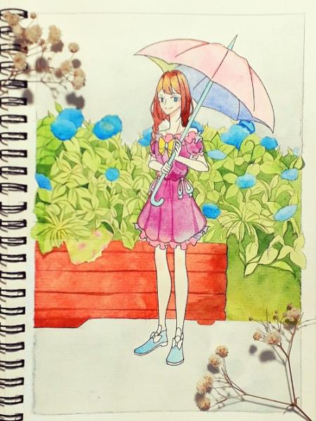 cute anime girl, thiếu nữ cầm ô