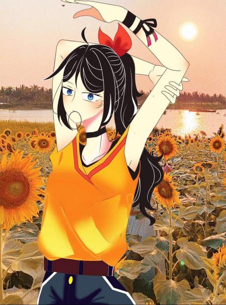 vẽ tranh anime, hoa hướng dương